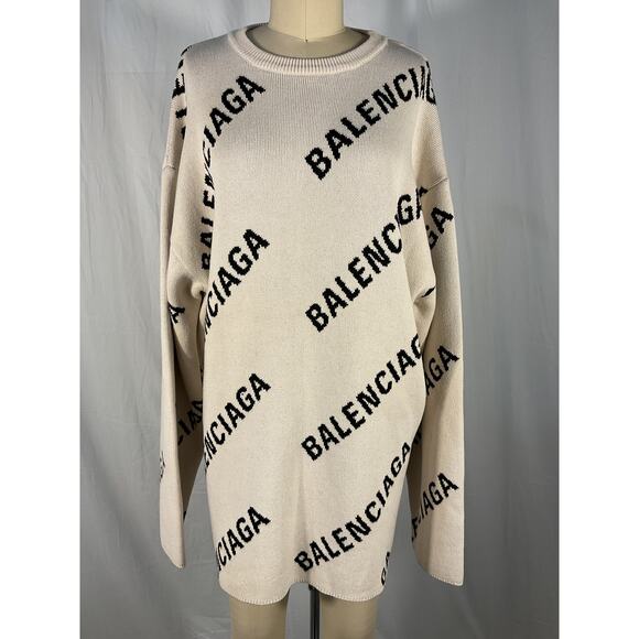 Balenciaga Oversized Logomania Crewneck Sweater Size S - NWT - Picture 2 of 6